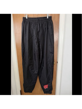 Wisconsin Badger Champion Windbreaker Pants Mens XXL Black Zip Ankle Joggers 2XL